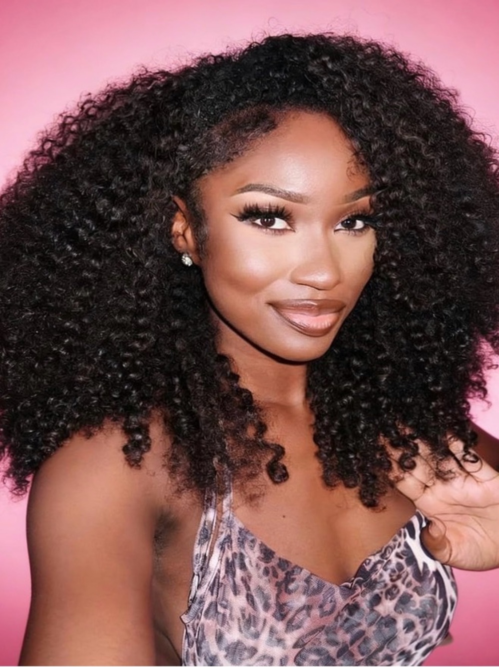 24” Kinky Curly Human Hair Half Wig 220% Density Glueless Natural Black #215